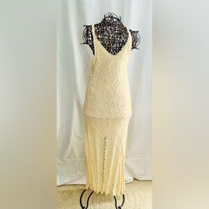 Pull&Bear Women’s Open Knit V Neck Cream Maxi Dress. Size S. SKU 035